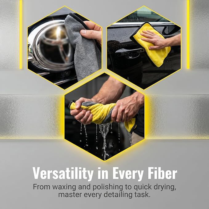 Microfiber Towels for Cars, 800GSM Car Cleaning Towels, Soft Microfiber Cleaning Cloths for Car Washing, Drying, Waxing, Buffing and Polishing, Scratch-Free Auto Detailing Towels, 6 Pack, 12 x 16 Inch