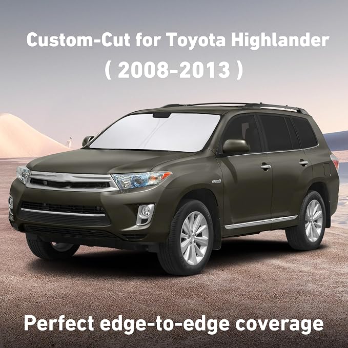 Windshield Sunshade Compatible for Toyota Highlander 2008-2011 2012 2013, Sun Visor for Front Windshield & Window Sun Shade Cover, UV Heat Blocker & Protector, Car Accessories