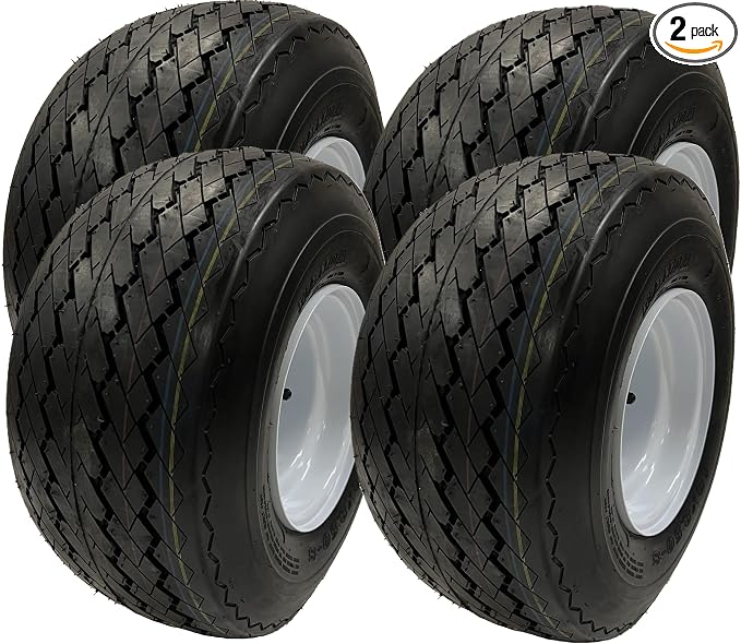 2-Pack Golf Cart Tires On Rims 18 X 8.5 X 8 18-850-8 18X8.50-8 White 4 Lug 8 Inch Wheel - 2 YEAR WARRANTY