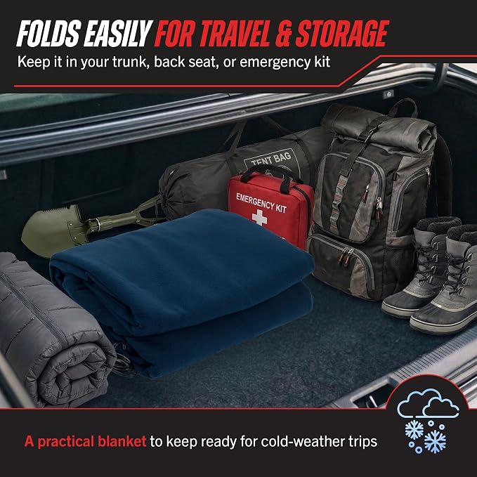 Heated Car Blanket - 12V Electric Travel Blanket for Car, Truck, SUV or RV - Portable Heated Throw for Road Trips, Camping or Winter Emergency Kit for Cold Weather Travel by (Navy)