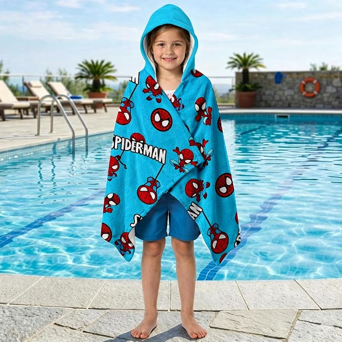 Spide Printed Soft Cotton Terry Hooded Towel Wrap, Absorbent Wearable Towel for Bath Pool Beach Lounging, 28 in x 55 in