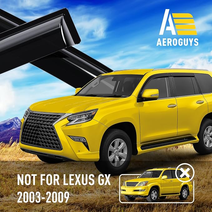Extra Durable Window Deflectors Tape-On Window Visors Rain Guards Fit for GX 2010-2023, Sun Visors, Wind Vent for Shades, Exterior Car Accessories - 4 pcs. AG0928