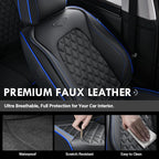Coverado Full Set Car Seat Covers, Front & Back Luxury Faux Leather Waterproof Seat Covers,Car Seat Protectors, Universal Fit for Most Vehicles-Black & Blue