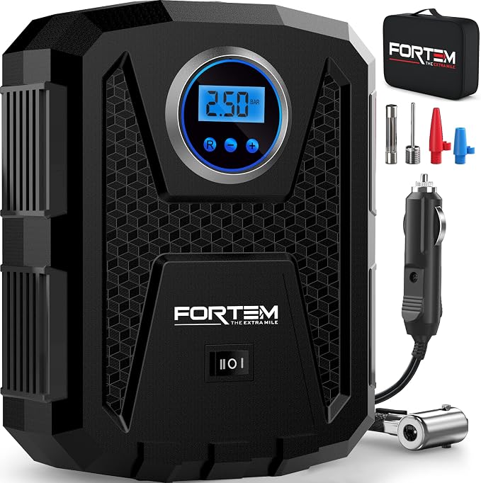 Tire Inflator Portable Air Compressor, Air Pump for Car Tires and Bikes, Car Tire Pump w/Auto Shut Off, 150 PSI, 12V DC, LED Light, Carrying Case, Perfect For Men, Women