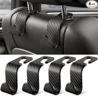 Universal 4 Pack Car Seat Headrest Purse Hook, Carbon Fiber Back Seat Hook Storage Organizer Hanger for Purse Handbag Coat, Car Interior Accessories(Black)