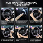 D Shaped Steering Wheel Cover for 14.5-15 inch Flat Bottom Wheels, Breathable Perforated Microfiber Leather, Anti-Slip Grip, Universal Fit for Cars & SUVs, Black and Light Purple