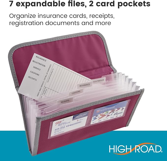 Glove Box Organizer - Insurance and Registration Holder for Car Documents and Paperwork - Expandable Front Seat Organizer with Card Pockets