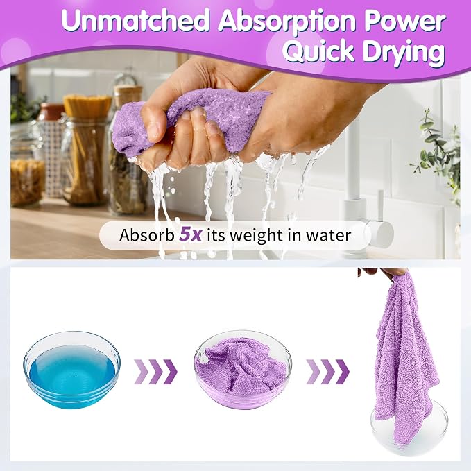 Purple Microfiber Cleaning Cloth -Pack of 8, Highly Absorbent Cleaning Rags, 16"X12" All Purpose Cleaning Towels for Housekeeping, Kitchen, Car, Lint Free and Reusable Microfiber Towels