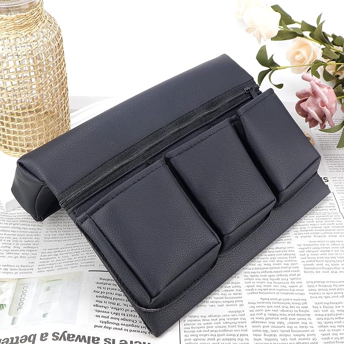 Universal Car Door Side Storage Pocket - Black Leather Window Armrest Organizer Bag with Extra Storage Space for Vehicle Interior Accessories