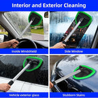 Windshield Cleaning Tool, Car Window Cleaner Windshield Cleaner with 4 Reusable and Washable Microfiber Pads and Extendable Handle Auto Inside Glass Wiper Kit (Green)