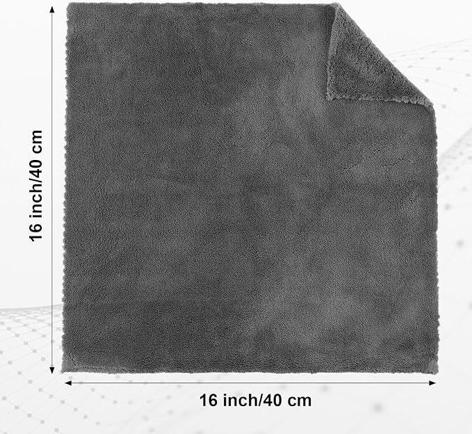 20 Pcs 16 x 16 Inch Edgeless Microfiber Plush Towels for Cars Detailing Drying Wash Polishing Absorbent Cleaning Cloths, 500 GSM (Gray)
