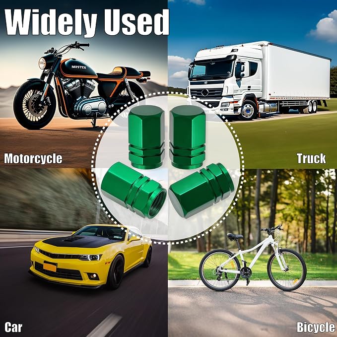 8PCS Tire Valve Stem Caps, with Rubber O-Ring, Corrosion Resistant Leak-Proof, Aluminum Alloy Universal Wheel Valve Covers for Cars, SUV, Trucks, Bikes, Motorcycles, Bicycles(Green)