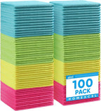 Microfiber Cleaning Cloth,100 Pack Cleaning Rags, Cleaning Towels with 4 Color Assorted, 11.5"X11.5" Shop Towels (Green/Blue/Yellow/Pink)