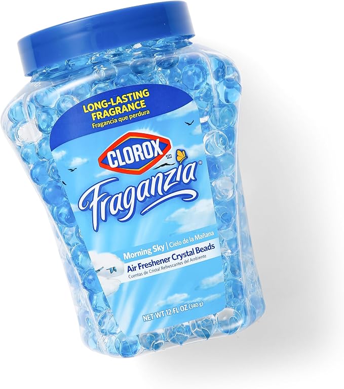 Fraganzia Crystal Beads Air Freshener, Long Lasting Room Deodorizer and Odor Eliminator Gel Beads to Freshen Home, Car, or Office, Morning Sky Scent, 12 Fl Oz - 12 Pack