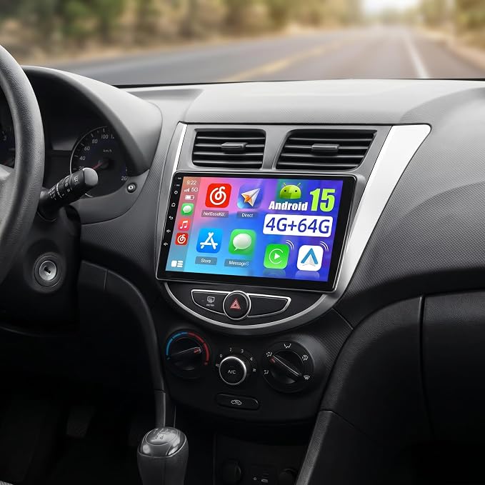 4+64G Android 15 Car Stereo for 2010-2016 Hyundai Accent Verna Solaris Wireless Carplay Android Auto,9'' IPS 1280 * 720 Touch Screen Radio DSP 5G WiFi Bluetooth GPS FM RDS+Free AHD Backup Camera