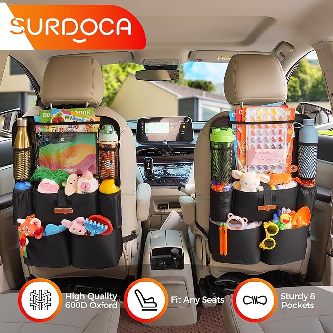Car Organizers and Storage, Upgraded Car Seat Organizer with 11-inch Touch Screen Tablet Holder, Backseat Car Organizer with 8 Pockets, Car Seat Protector Road Trip Essentials for Kids