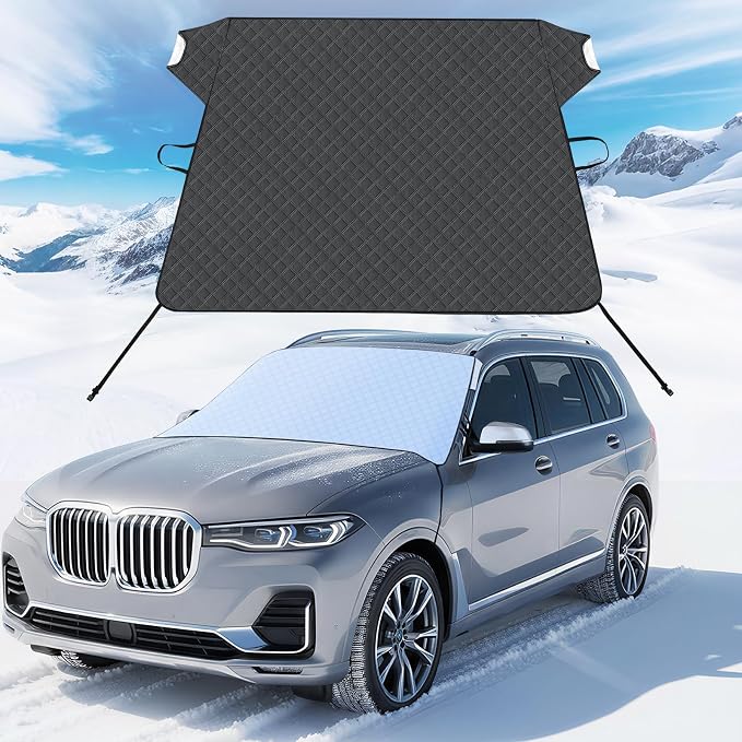 Car Windshield Cover for Ice and Snow Heavy Duty Fabric with Side Mirror Cover,Standard Winter Frost Hail Protector for Most Car, Truck, SUV, Van and MPV (66x 47Inch)