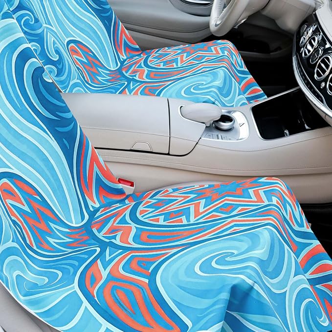 Car Seat Towel Covers with Storage Bag, 63 x 32 Inch Universal Non Slip Waterproof Sweat Protector for Car Truck, Gym Swimming Running, Machine Washable(2 Pack,Colorful Sea Turtle)