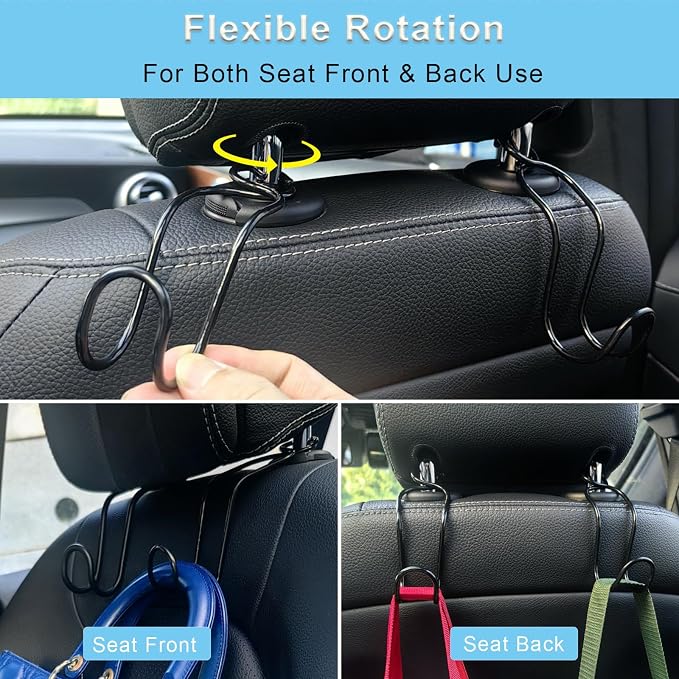 Car Hook for Purses and Bags 4 Pack Headrest Hangers (4 * Small Size) | Hard Hat Hanging Holder for Truck Car Backseat Storage Stuff for Women Automotive Necessities Accessories New Driver Gifts