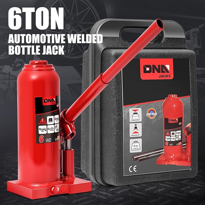 6 Tons / 12000 lbs Lifting Automotive Welded Hydraulic Bottle Jack for Car SUV Pickup Truck, Auto Repair, with Manual Handle & Carrying Storage Case, Red