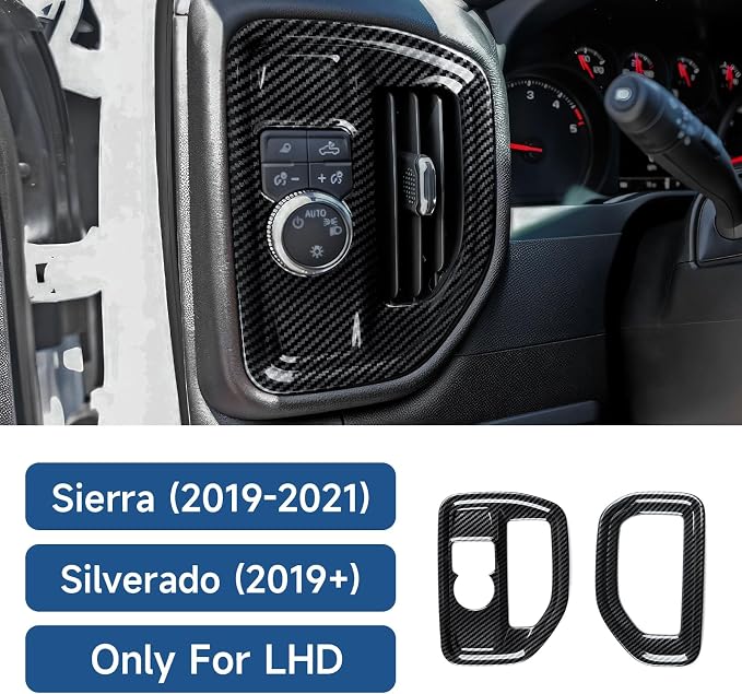 Car ABS Carbon Fiber Dashboard Side Air Vent AC Outlet Interior Trim Decal Cover for 2019-2025 Chevy Silverado | for 2019-2021 GMC Sierra 1500 2500 3500 HD Accessories (Style A)