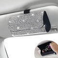Bling Sunglasses Holder for Car Sun Visor, Sparkling Eyeglasses Car Visor Clip Storage Glasses Organizer Case, PU Leather Auto Sunglass Holder Protective Box for Truck, SUV, RV (White)