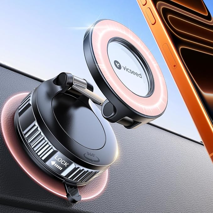 2026 Upgraded Car Phone Holder for Magsafe Car Mount [85 LBS Strongest Suction] Vacuum Magnetic Phone Holders for Your Car 360° Adjustable Car Phone Mount for iPhone 17 Pro Max 16 15 14 Pink