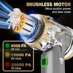 Car Portable Vacuum Cleaner, 20000PA Cordless Handheld Vacuum with Brushless Motor, 3-Speed Mode, 4-in-1 Air Duster & Air Blower for Car, Home, Office, Camping - Grey