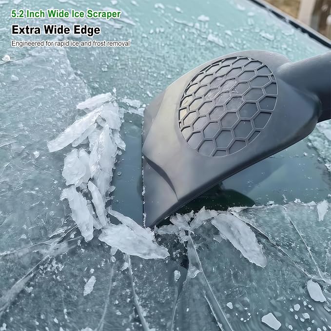 45 Inch Snow Brush with 5.2" Extra Wide Ice Scraper for Car, Extendable Snow Scraper with Foam Grip, 360° Pivoting Brush for SUV Truck Jeep Vehicle Windshield Window - Green