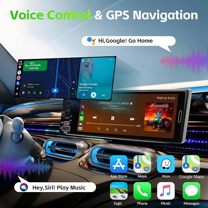 Single Din Car Stereo with Wireless Apple Carplay & Android Auto, 6.5" Full Laminated HD Touchscreen Car Radio with Bluetooth 1080P Backup Cam Navigation Mirror Link AM/FM USB & Type-C Charging EQ SWC