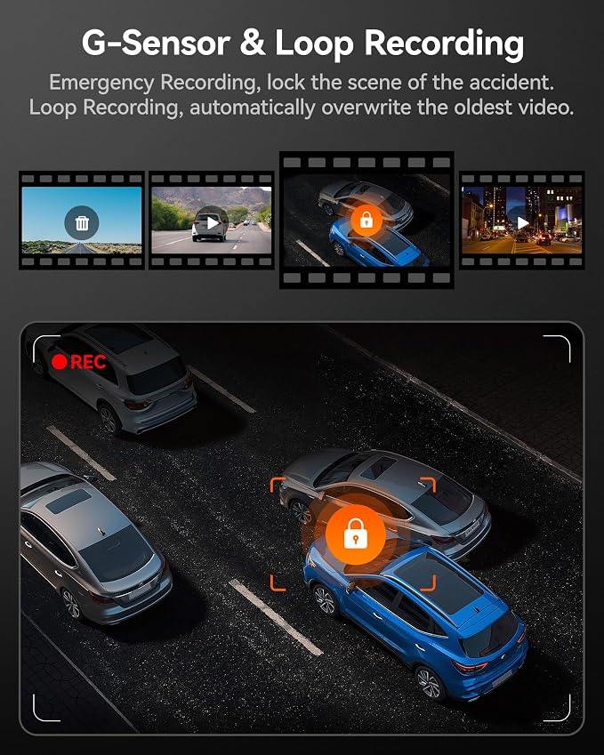i07 3 Channel Dash Cam Built-in WiFi GPS, 4K Dash Camera Front and Inside, 1440P+1080P+1080P Triple Car Camera with 3" LCD Screen,IR Night Vision, 24H Parking Mode(Card Not Included)
