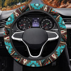 Southwest Aztec Teal Brown Car Steering Wheel Cover Soft Stretch Auto Steering Wrap Protector for Women Men, Universal Auto Accessories Fit Most Vehicles