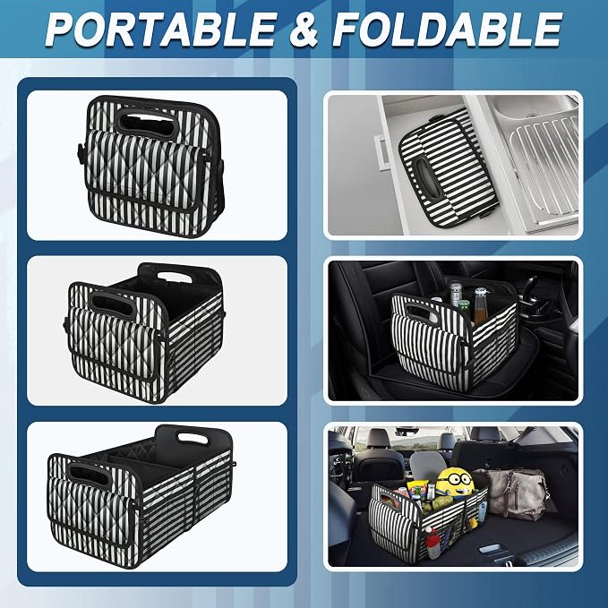 Trunk Organziers and Storage with Reinforced Handles,Car Accessories for Women/Men 50L Waterproof Polyester Trunk Organzier for Car/SUV/Minivan/Truck(Medium,Stripe)