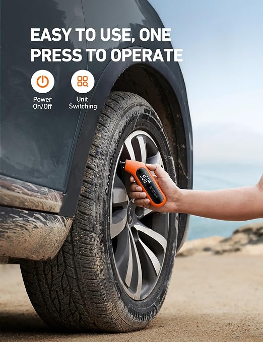Digital Tire Pressure Gauge 3-300PSI Calibrated to ANSI B40.7 Grade 2A (0.5%), Backlight and Flashlight, Presta Valve Adaptor Included, 4 Units, AAA Batteries, Orange, 2Pack