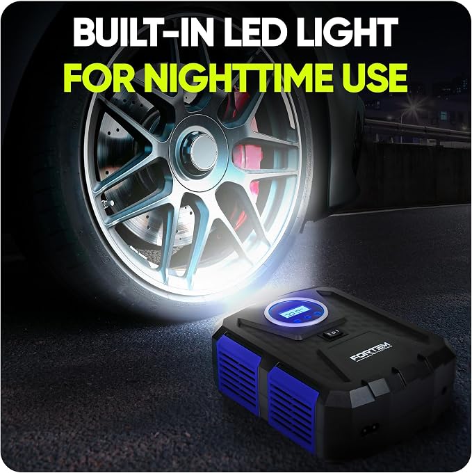 Tire Inflator Portable Air Compressor, Air Pump for Car Tires and Bikes, Car Tire Pump w/Auto Shut Off, 150 PSI, 110V AC 12V DC, LED Light, Carrying Case, Perfect For Men, Women