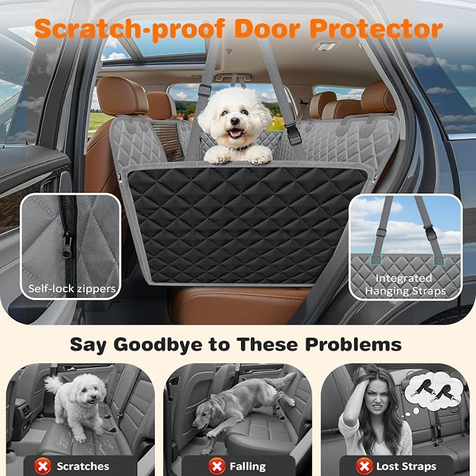 4 in 1 Dog Car Seat Cover for Back Seat, Waterproof Dog Hammock with Mesh Window and Side Flap Pet Car Seat Protector Dogs Backseat Cover for Cars, SUVs & Mid-Size Trucks