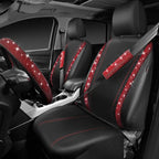 Leather Red Diamond Seat Cover Set, 11pcs Including Steering Wheel & Gear Cover, for Women, Universal Fit