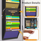 Wall Hanging File Organizer, Over the Door File Folders with 10 Large Pockets for Magazines, Mails, Office Chart Storage, Back to School Supplies, Paper Organization (Black)