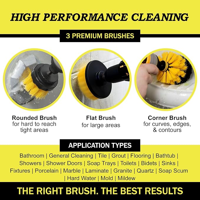 Attachment Set for Bathroom Cleaning – Power Scrubber Brush Kit for Tub, Tile, Shower, and Grout – All-Purpose Household Cleaning Brushes for Drill - Electric Grout Cleaner Kit