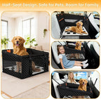 Large Dog Car Seat Cover with Checkered Dog Bed Mat for Back Seat Half - Single Seat Travel Hammock Extender, Waterproof Hard Bottom, Trendy Checkered Car Accessories for SUV Truck Vehicle