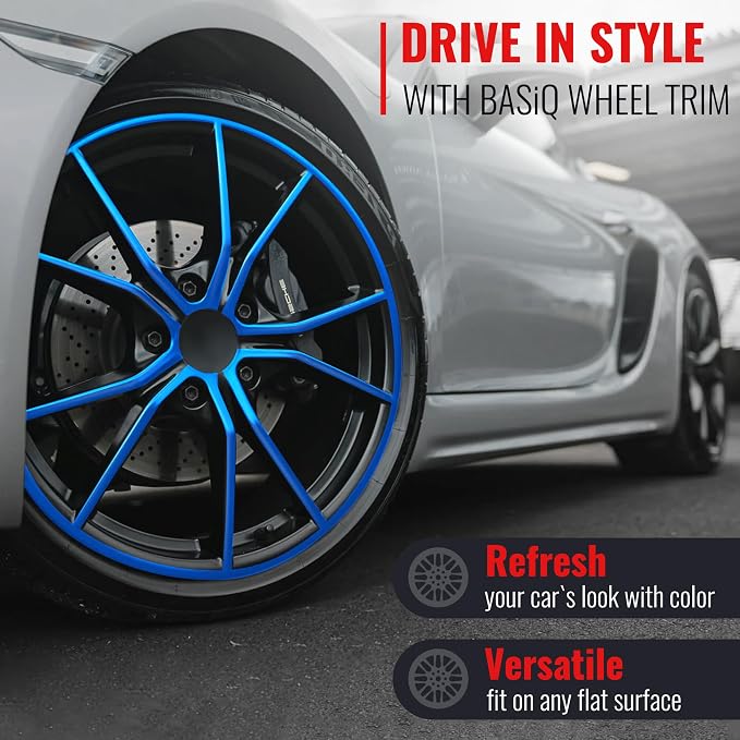 BASiQ Universal Styling Trim - 26 Feet, 6 Colors, Flat Design, Easy to Apply with Premium 3M Tape - Versatile Rim Styling and Color Accent for Cars, Trucks, SUVs - Blue