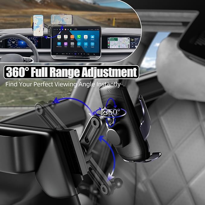 Car Phone Mount for 2024–2026 Volkswagen Atlas/Atlas Cross Sport, Smart Auto-Clamping on 12" Touchscreen, 15W Wireless Fast Charging, 360° Adjustable, Without Blocking Airflow