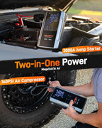 MV16A 3000A Jump Starter with Air Compressor, 59.2Wh&160PSI Portable Car Battery Jump Starter with 65W Fast Charging, 12V Battery Pack (8L Gas 6L Diesel) with Boost, Light and Jumper Cables