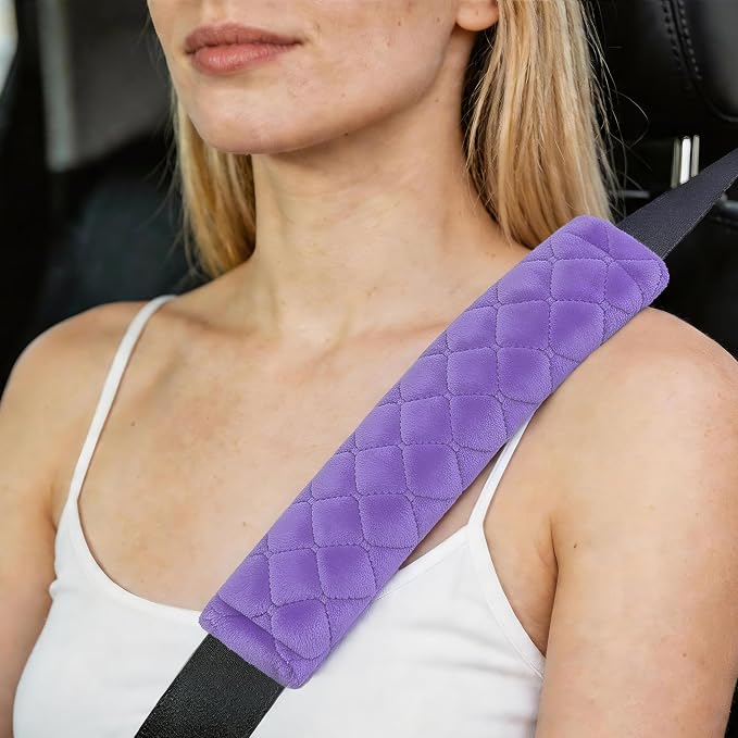 Soft Auto Seat Belt Cover Seatbelt Shoulder Pad Cushions 2 PCS Universal Fit for All Cars and Backpack for a More Comfortable Driving Violet
