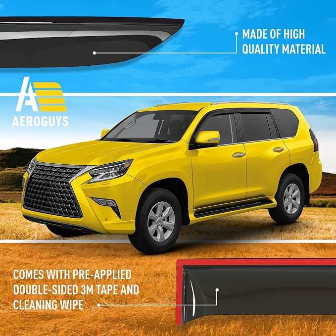 Extra Durable Window Deflectors Tape-On Window Visors Rain Guards Fit for GX 2010-2023, Sun Visors, Wind Vent for Shades, Exterior Car Accessories - 4 pcs. AG0928