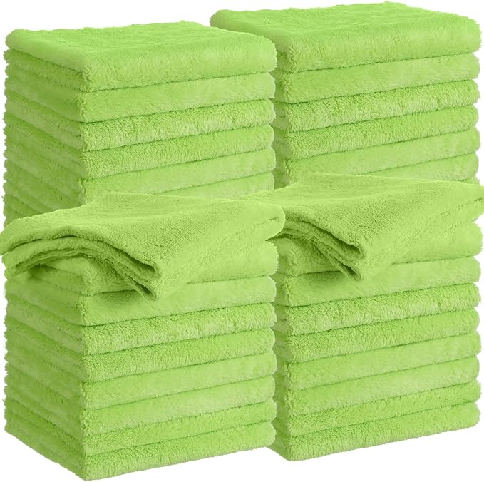 30 Pcs 16 x 16 Inch Edgeless Microfiber Plush Towels for Cars Detailing Drying Wash Polishing Absorbent Cleaning Cloths, 500 GSM(Green)