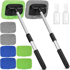 2 Sets Windshield Cleaner Tool Car Window Cleaning Wash Kit with Detachable Handle 6 Microfiber Pads and 2 Spray Bottles Inside Windshield Cleaner Tool for Auto Glass Cleaning