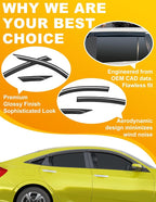 6-pcs Low-Profile Window Rain Guard for Honda Civic Sedan 4dr 2016-2021 Side Window Visors Extra-Thick Vent Visor LX Sport Touring EX-L Window Deflectors Vent Shades Car Accessories