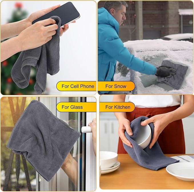 Microfiber Cleaning Cloths for Cars 16 x 16 Inch Ultra Absorbent Car Towels Drying Reusable Cleaning Supplies House Kitchen Window Microfiber Towel (Gray,60 Pcs)
