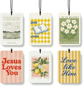 Christian Car Air Freshener 6 Pcs Coconut Scented, Daisy Floral Lemon Religious Bible Car Accessories Mirror Decor for Women, Christian Hanging Air Freshener for Cars Closet Drawer Books